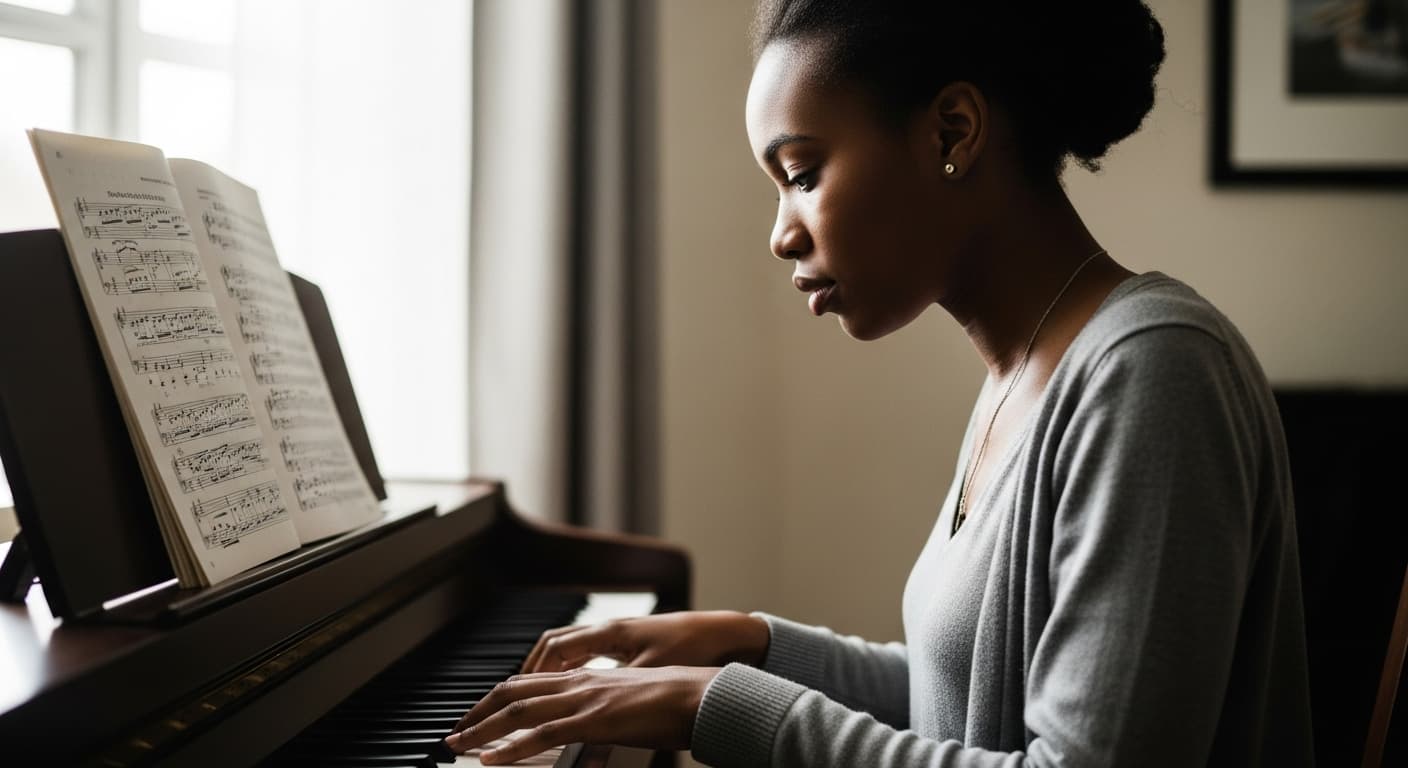 Someone learning music on an engaging platform.